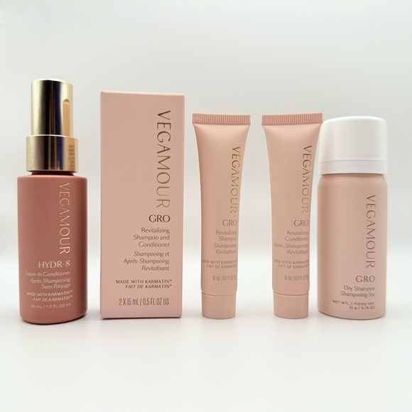 x4 Vegamour GRO Travel Set Shampoo Conditioner Dry Shampoo Spray HYDR-8 Leave In - Picture 1 of 6